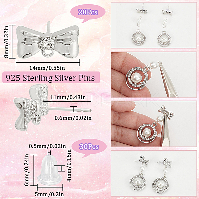 20Pcs Alloy Rhinestone Bowknot Stud Earring Findings EJEW-SC0001-49-1