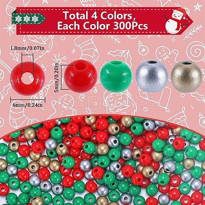 1200Pcs 4 Colors Christmas Themed Opaque Acrylic Beads MACR-SC0001-41-1