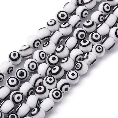 Handmade Evil Eye Lampwork Round Bead Strands LAMP-L055-8mm-1