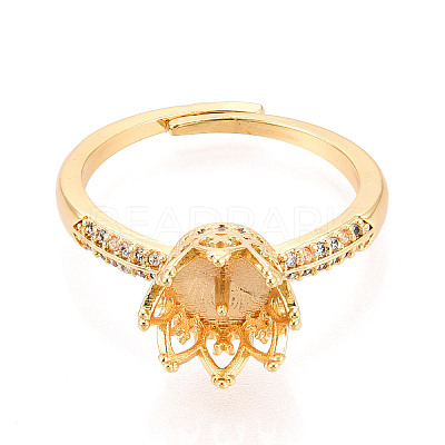 Crown Shape Brass Micro Pave Clear Cubic Zirconia Cup Peg Ring Settings KK-T076-18G-1