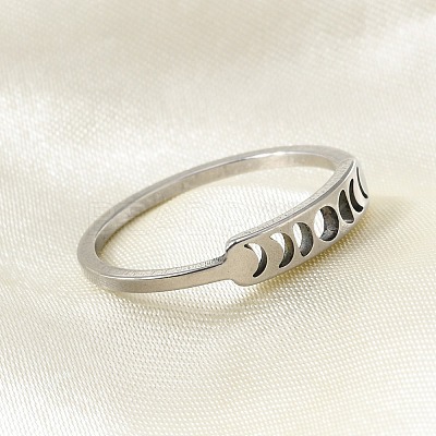 Non-Tarnish 304 Stainless Steel Moon Phase Finger Ring for Women RJEW-A006-04P-1