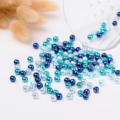 Carribean Blue Mix Pearlized Glass Pearl Beads HY-X006-6mm-03-1