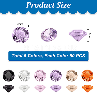 300Pcs 6 Colors Diamond Shape Grade A Cubic Zirconia Cabochons ZIRC-PH0001-43B-06-1