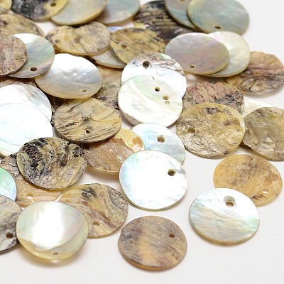 Flat Round Natural Akoya Shell Pendants SHEL-N031-01-1