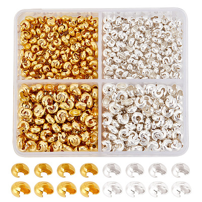 800Pcs 4 Style Brass Crimp Beads Covers KK-AR0003-69-1