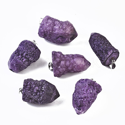 Rough Raw Electroplate Natural Druzy Agate Pendants G-S359-274C-1