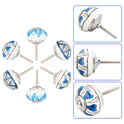 6Pcs 3 Styles Printing Porcelain Drawer Knobs FIND-GA0001-29B-1