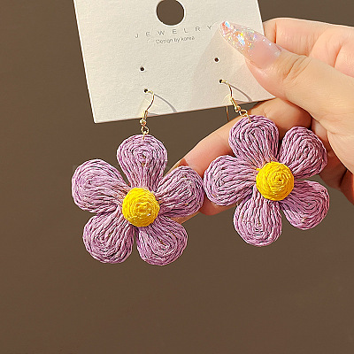 Flower Alloy Raffia Dangle Earrings FS-WG89508-04-1