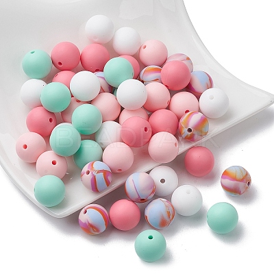 50Pcs 5 Styles Round Silicone Beads SIL-YW0001-22-1