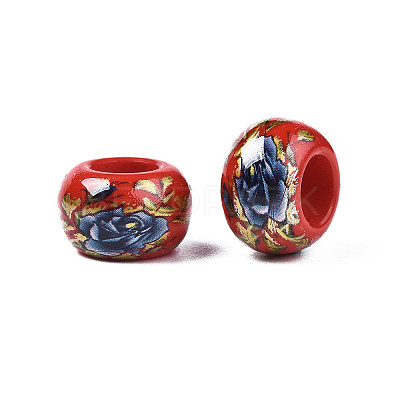 Flower Printed Opaque Acrylic Rondelle Beads SACR-S305-27-H01-1