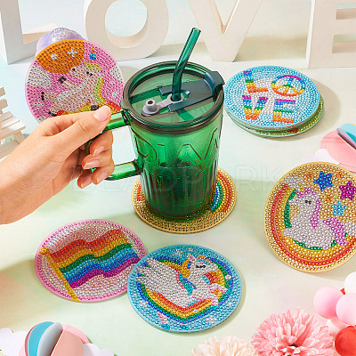 DIY Diamond Painting Rainbow Theme Cup Mat Kits DIAM-TAC0001-02-1