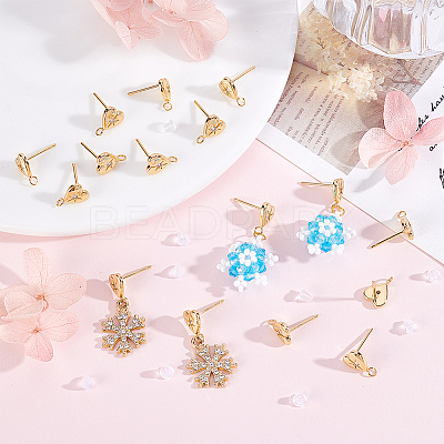 16Pcs Brass Micro Pave Clear Cubic Zirconia Stud Earring Findings MAK-BBC0001-19A-1