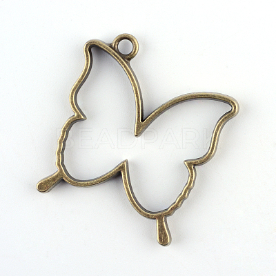 Rack Plating Alloy Butterfly Open Back Bezel Pendants PALLOY-S047-34F-FF-1