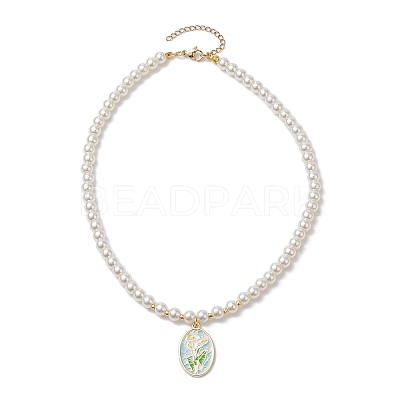White Glass Pearl Beaded Necklaces NJEW-JN04652-02-1