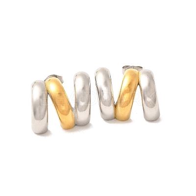 304 Stainless Steel Two Tone Stud Earrings EJEW-F355-05GP-01-1