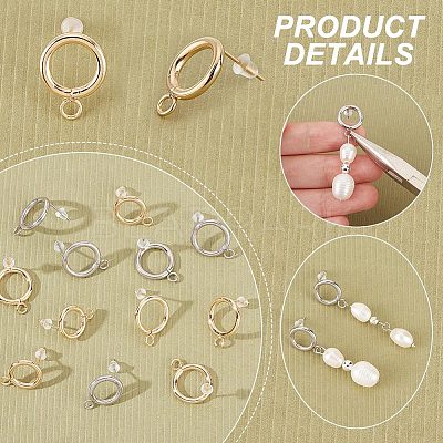 40Pcs 4 Style 304 Stainless Steel Circle Ring Stud Earring Findings STAS-UN0047-07-1
