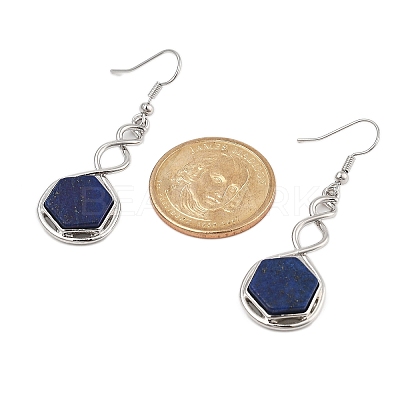 Hexagon Natural Lapis Lazuli Dangle Earrings EJEW-K298-01P-04-1