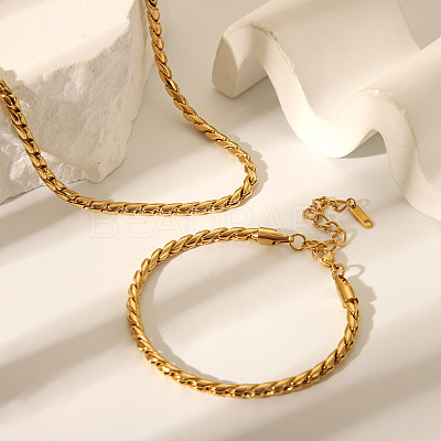 304 Stainless Steel Cuban Link Chain Bracelets & Necklaces Sets for Women FI8814-1-1