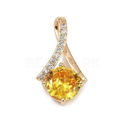 Brass Micro Pave Cubic Zirconia Pendants KK-E795-22KCG-01-1
