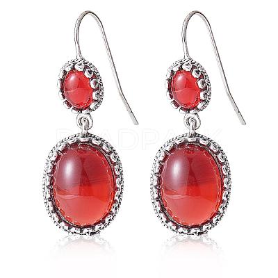Red Resin Oval Dangle Earrings JE1087A-1