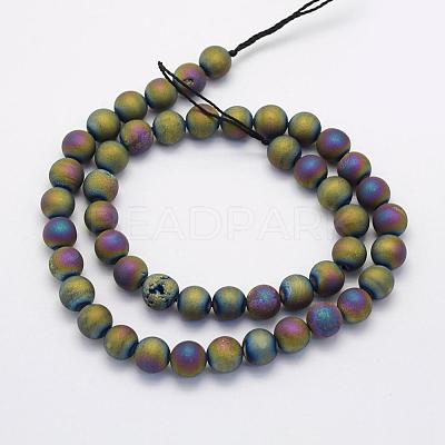 Electroplate Natural Druzy Agate Beads Strands G-G708-8mm-07-1