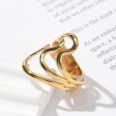 304 Stainless Steel Wave Multilayer Open Cuff Rings for Women RJEW-Z077-01G-03-1