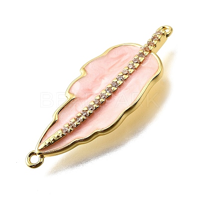 Brass Micro Pave Clear Cubic Zirconia Enamel Leaf Connector Charms KK-V011-25G-E-1