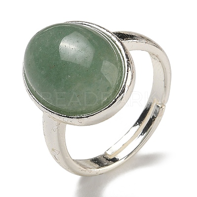 Natural Green Aventurine Oval Adjustable Rings RJEW-K371-07S-20-1