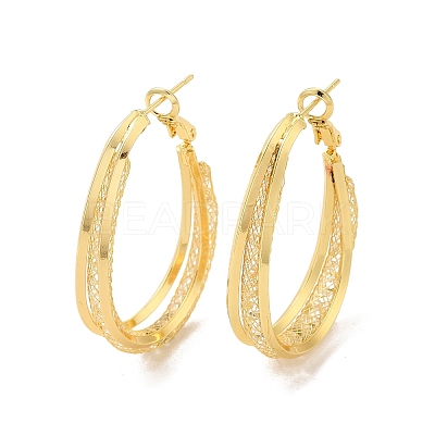 Clear Cubic Zirconia Mesh Round Hoop Earrings EJEW-F308-10G-1