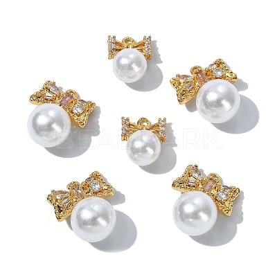 6Pcs 3 Styles Brass Plastic Pearl Pendants KK-CJ0005-53-1
