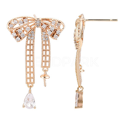 Brass Micro Pave Clear Cubic Zirconia Stud Earring Findings KK-S356-666G-NF-1