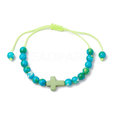 Synthetic Ocean White Jade Braided Beaded Bracelets BJEW-JB11016-03-1