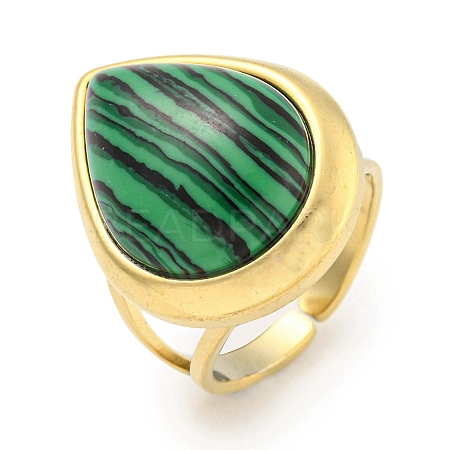 Ion Plating(IP) 304 Stainless Steel Synthetic Malachite Cuff Rings G-Z056-09G-03-1