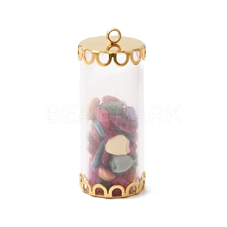 Glass Tube with Natural & Synthetic Mixed Gemstone Chip Beads Inside Pendants FIND-B054-01G-04-1