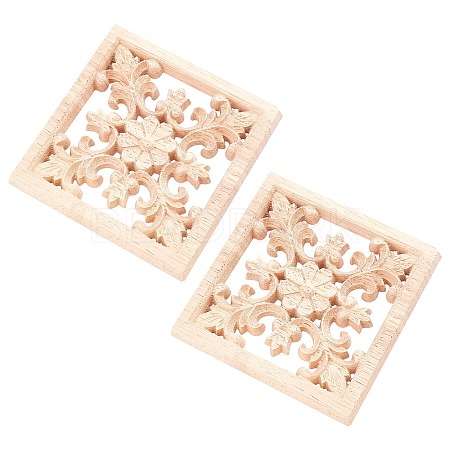 Natural Solid Wood Carved Onlay Applique Craft WOOD-WH0101-52-1