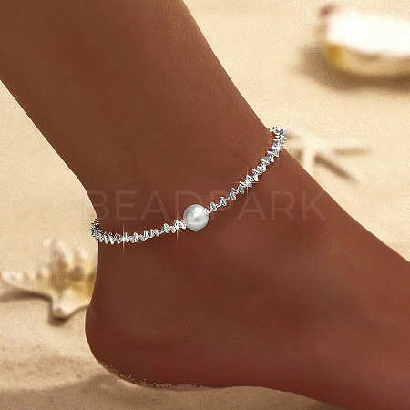 Round Plastic Pearl & Alloy Chain Anklets for Women FS-WGFFC1B-06-1