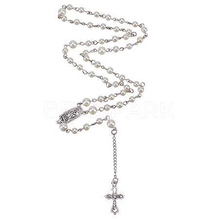 Glass Pearl Beads Rosary Bead Necklaces HJEW-FG00020-1