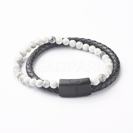 Natural Howlite Round Beads Multi-strand Bracelets BJEW-JB06571-04-1