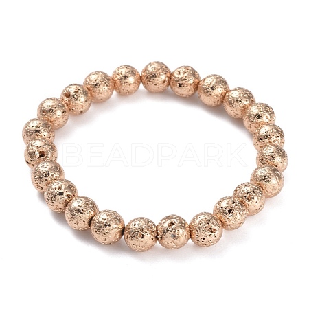 Electroplated Natural Lava Rock Beads Stretch Bracelets BJEW-G623-01LG-8mm-1