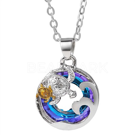 Double Turtle and Wave Alloy Pendant Necklace with Rhinestone JN1015A-1