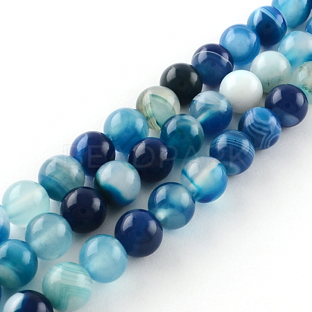 Dyed Natural Striped Agate/Banded Agate Round Bead Strands G-R342-6mm-05-1
