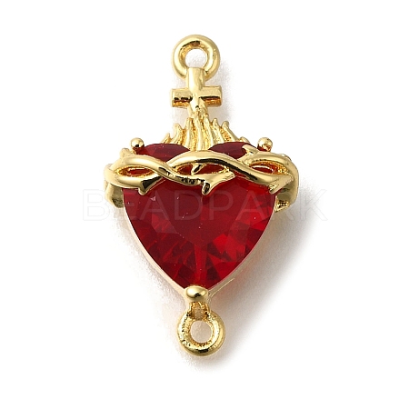 Brass FireBrick Cubic Zirconia Sacred Heart of Jesus Connector Charms KK-R002-27G-02-1