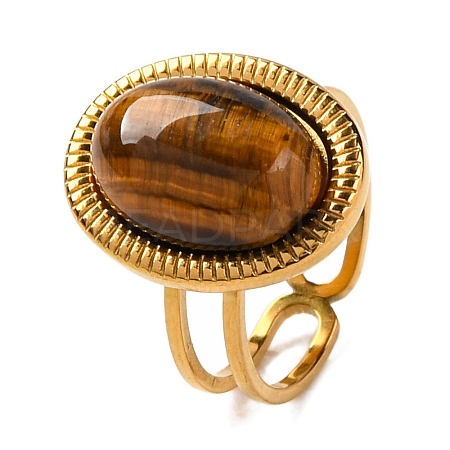 Oval Natural Tiger Eye Finger Rings RJEW-Q822-05G-1