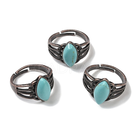 Synthetic Turquoise Horse Eye Adjustable Rings RJEW-K271-05R-11-1