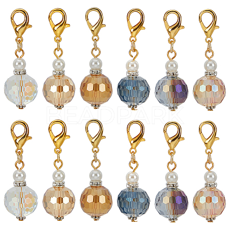 12Pcs 6 Styles Faceted Glass Pendant Decorations HJEW-FG00019-1