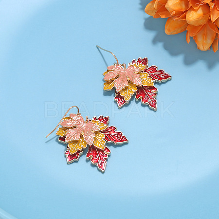 Alloy Enamel Maple Leaf Dangle Earrings for Women WG7F916-01-1