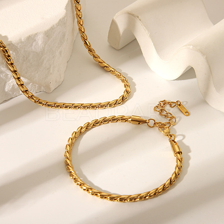 304 Stainless Steel Cuban Link Chain Bracelets & Necklaces Sets for Women FI8814-1-1