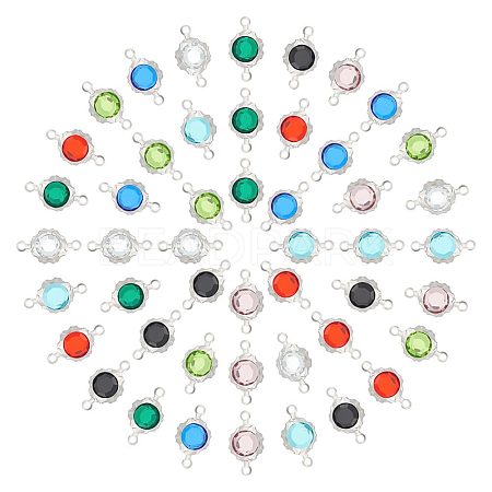 Unicraftale 48Pcs 8 Colors Electroplated Natural Quartz Stainless Steel Faceted Flower Connector Charms STAS-UN0056-91-1