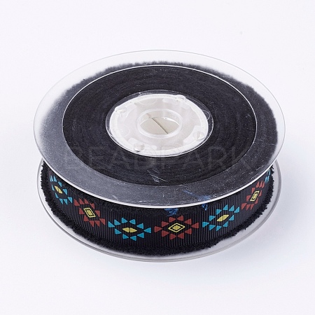 Polyester Printed Frayed Grosgrain Ribbons ORIB-E004-25mm-030-1