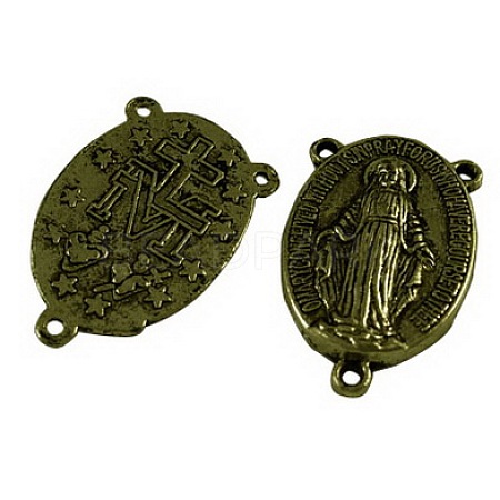 Holy Oval Carved Virgin Mary Tibetan Style Alloy Chandelier Component Links LS-TIBEP-LF0961YKG-AB-FF-1